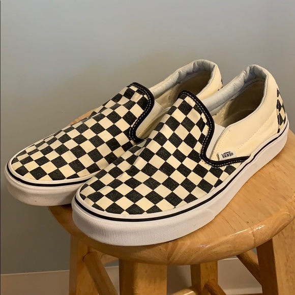 cream and black checkered vans